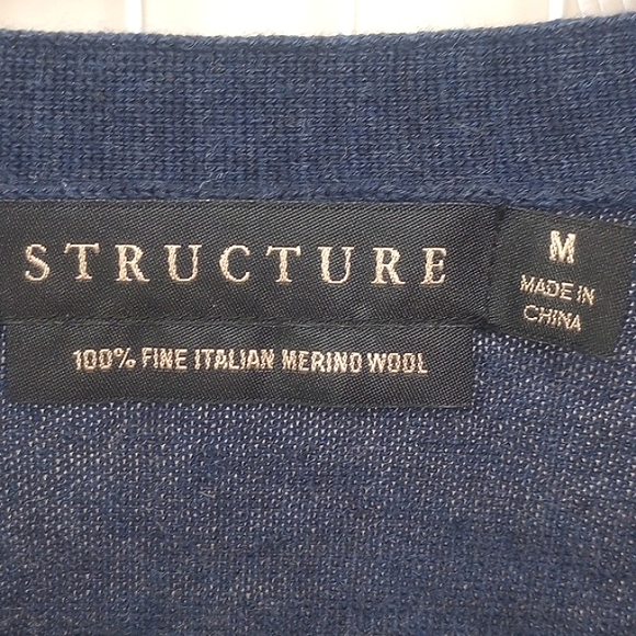 STRUCTURE Extra Fine Italian Merino Wool Blue Cardigan Size M Slim Fit EUC - Picture 3 of 7